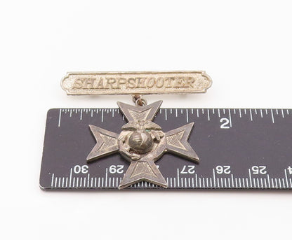 925 Sterling Silver Vintage Brooch Pin USMC Rifle Sharpshooter Badge  BP12548