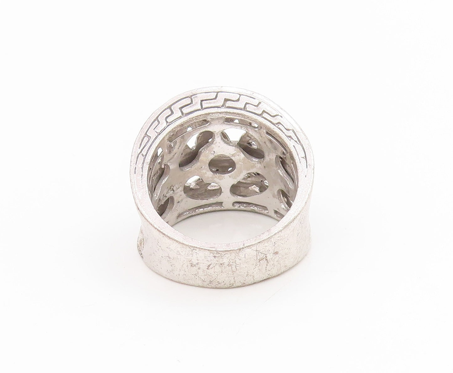 925 Sterling Silver Vintage Ring CZ Floral Openwork Wide Band  Sz 8.5  RG34372