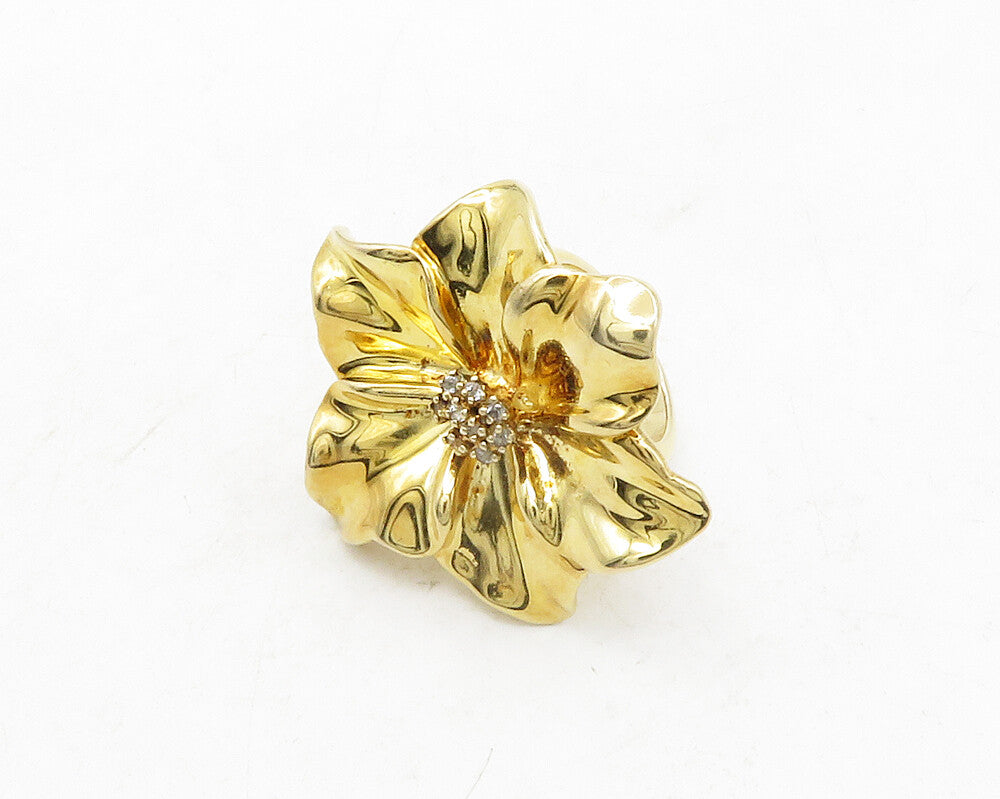 925 Sterling Silver  Topaz Gold Plated Flower Motif Cocktail Ring Sz 7 RG13214