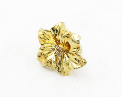 925 Sterling Silver  Topaz Gold Plated Flower Motif Cocktail Ring Sz 7 RG13214