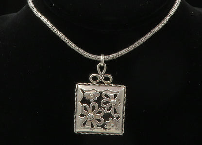 925 Sterling Silver  Vintage Shiny Flower Cutout Wheat Chain Necklace  NE2333