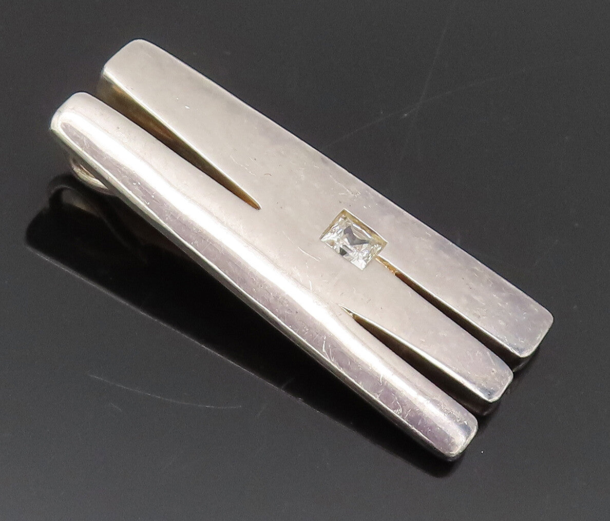 925 Sterling Silver  Vintage Solid Inlay CZ Heavy Carved M Pendant  PT22356