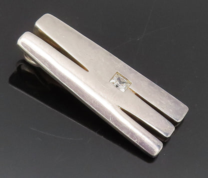 925 Sterling Silver  Vintage Solid Inlay CZ Heavy Carved M Pendant  PT22356
