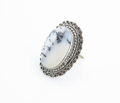 925 Sterling Silver  Agate Shiny Swirl Border Cocktail Ring Sz 10  RG8176