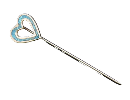 SOUTHWESTERN 925 Silver Vintage Crushed Turquoise Love Heart Lapel Pin TR3467