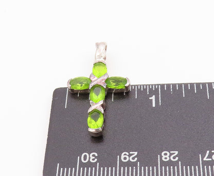 925 Sterling Silver Vintage Pendant Green Peridot Religious Cross Charm  PT24864