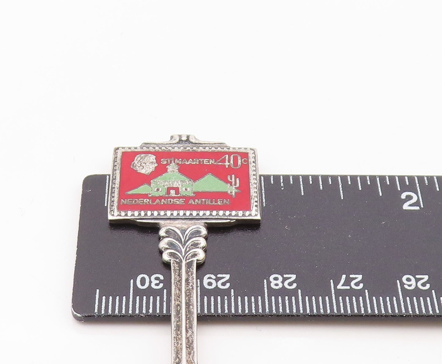 925 Sterling Silver  Vintage Antique Enamel St. Maarten Tea Spoon  TR1621