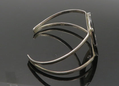 925 Sterling Silver  Vintage Black Onyx Open Circle Cuff Bracelet  BT8258