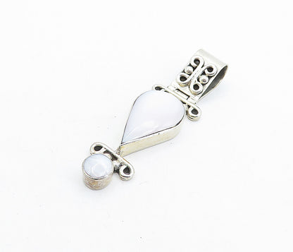 MEXICO 925 Sterling Silver  Vintage Mother Of Pearl Swirl Hinge Pendant PT4469