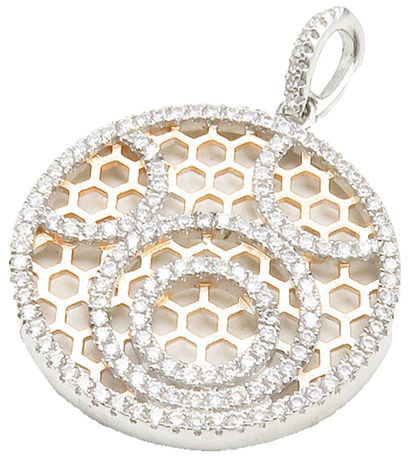 925 Sterling Silver  Topaz Two Tone Open Circle Design Drop Pendant  PT10260