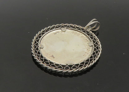 925 Sterling Silver  Vintage Enamel Woman Profile Round Pendant  PT18397