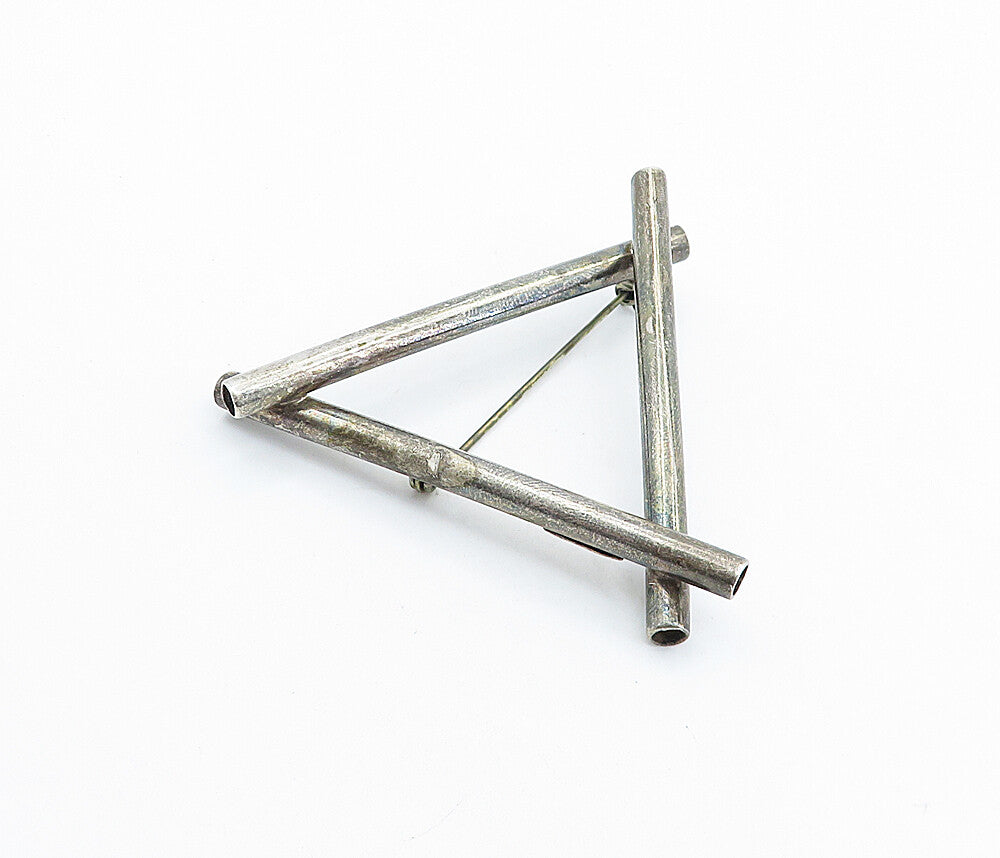 MEXICO 925 Sterling Silver Vintage Oxidized Triangle Tubes Brooch Pin BP2503