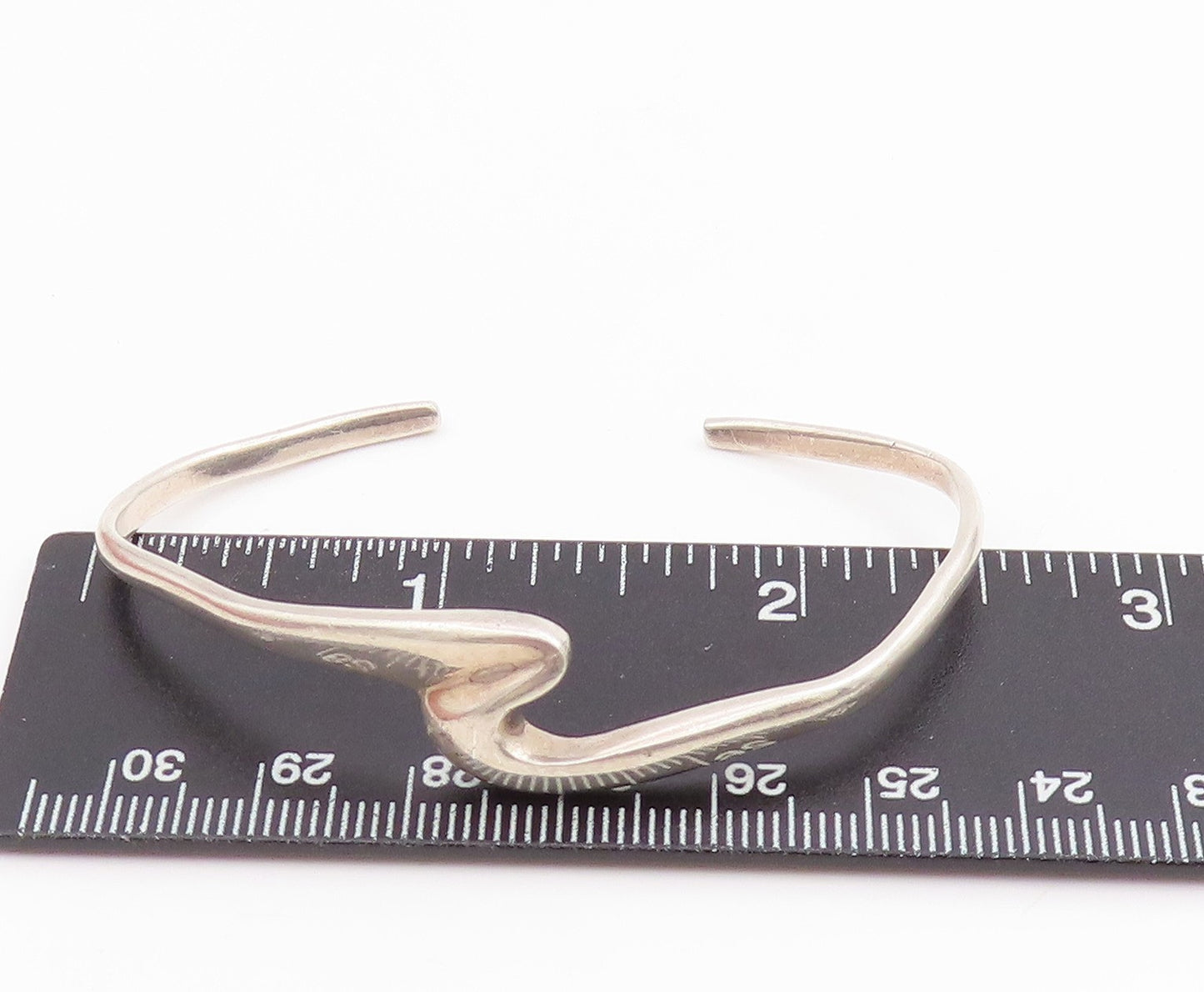 925 Sterling Silver Vintage Bracelet Modernist Solid Curvy Wave Cuff  BT11639