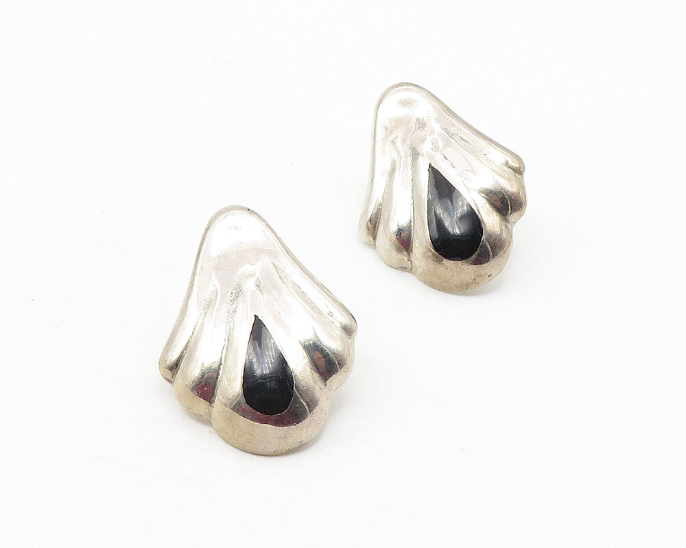 MEXICO 925 Sterling Silver  Vintage Inlaid Black Onyx Drop Earrings  EG6312