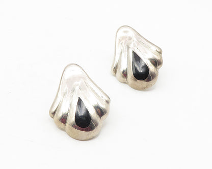 MEXICO 925 Sterling Silver  Vintage Inlaid Black Onyx Drop Earrings  EG6312