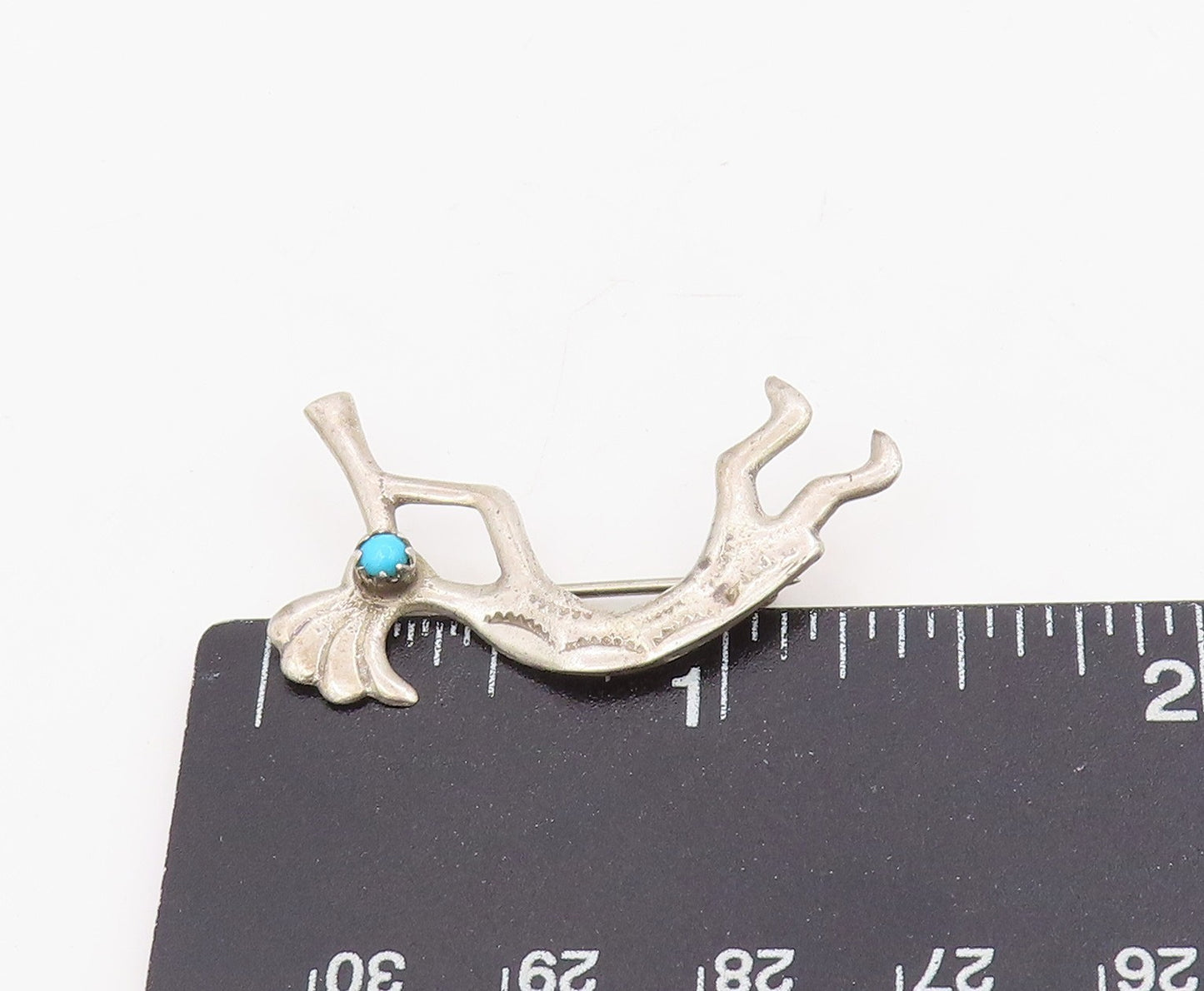 925 Sterling Silver Vintage Brooch Pin NAVAJO Turquoise Kokopelli Flute  BP12232