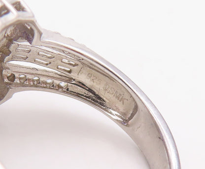 925 Sterling Silver Vintage Ring Rectangle Sapphire Halo CZ Inlay  Sz 7  RG30745