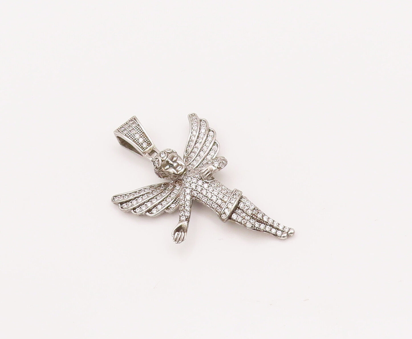 925 Sterling Silver Vintage Pendant Topaz Beaded Carved Flying Fairy  PT22990