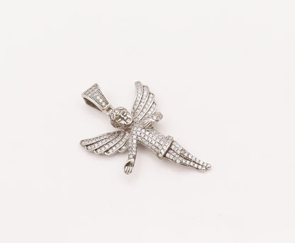 925 Sterling Silver Vintage Pendant Topaz Beaded Carved Flying Fairy  PT22990