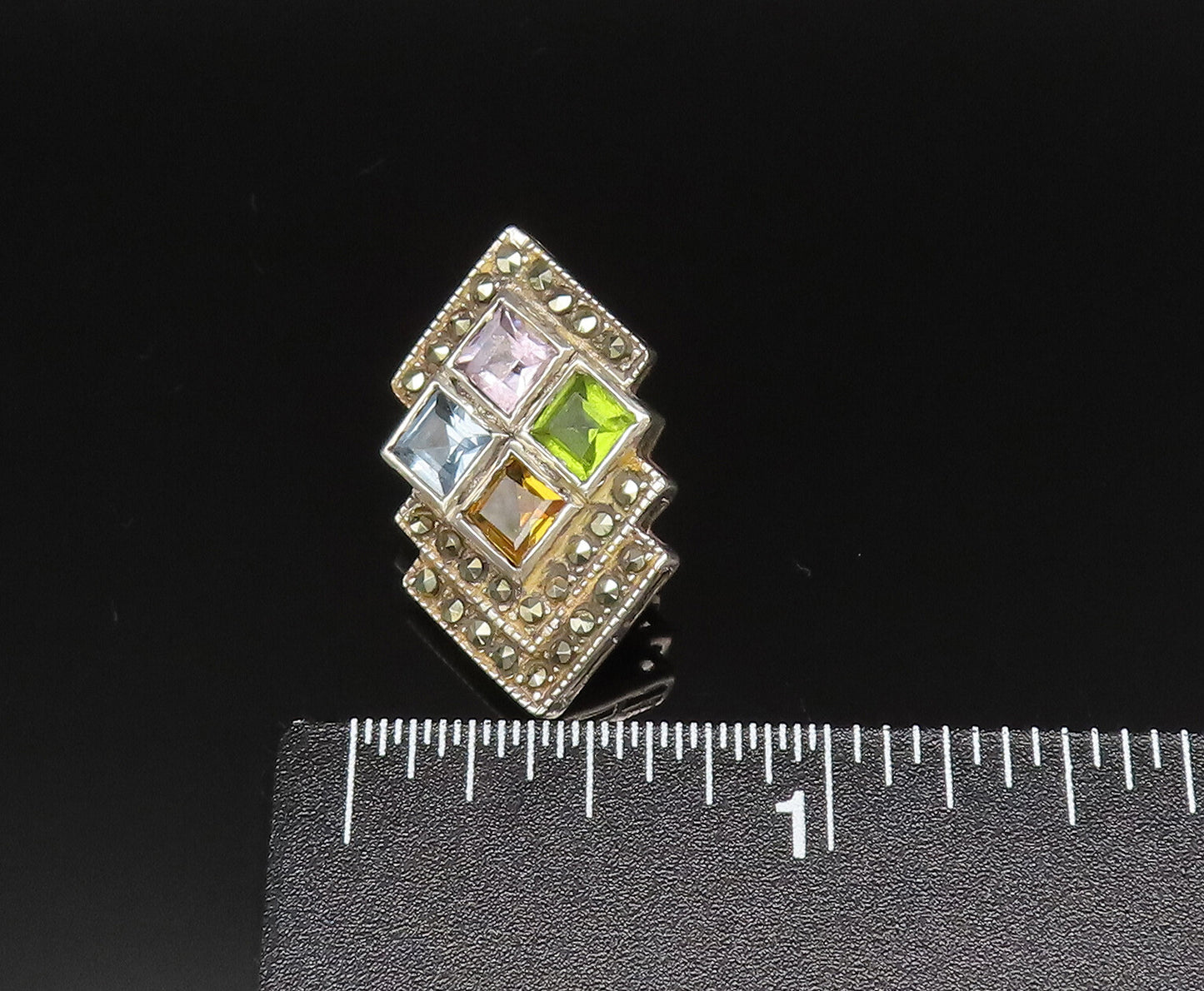 925 Sterling Silver  Vintage Kunzite Citrine & Multi Stone Earrings  EG11881