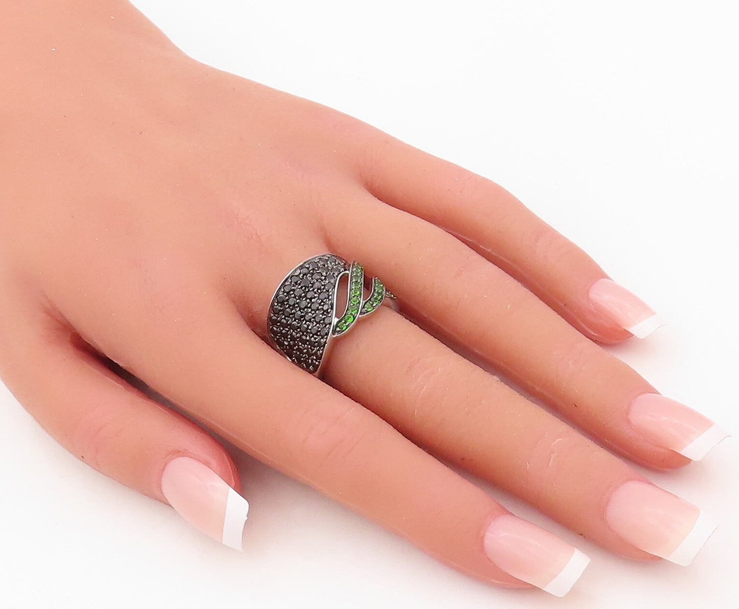 925 Sterling Silver Vintage Ring Designer Cutout Green CZ & Spinel Sz 7  RG30271