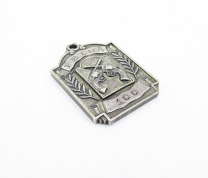 925 Sterling Silver  Vintage Antique FBIRA Guns Floral Leaf Pendant  PT4081