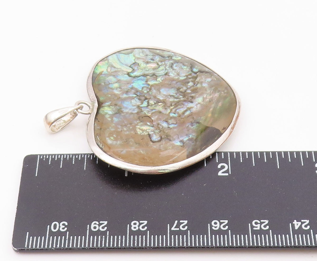 925 Sterling Silver  Vintage Double Sided Heart Shaped Abalone Pendant PT21767