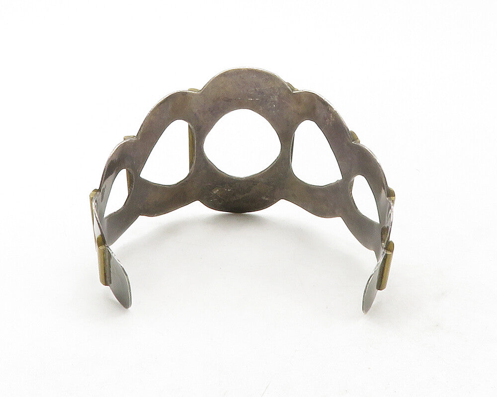 MEXICO 925 Sterling Silver  Vintage Two Tone Design Cuff Bracelet  BT4822