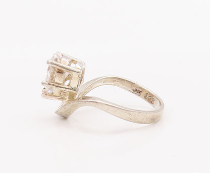 925 Sterling Silver Vintage Ring Swirled Shank Drop Cut CZ  Sz 6  RG28308