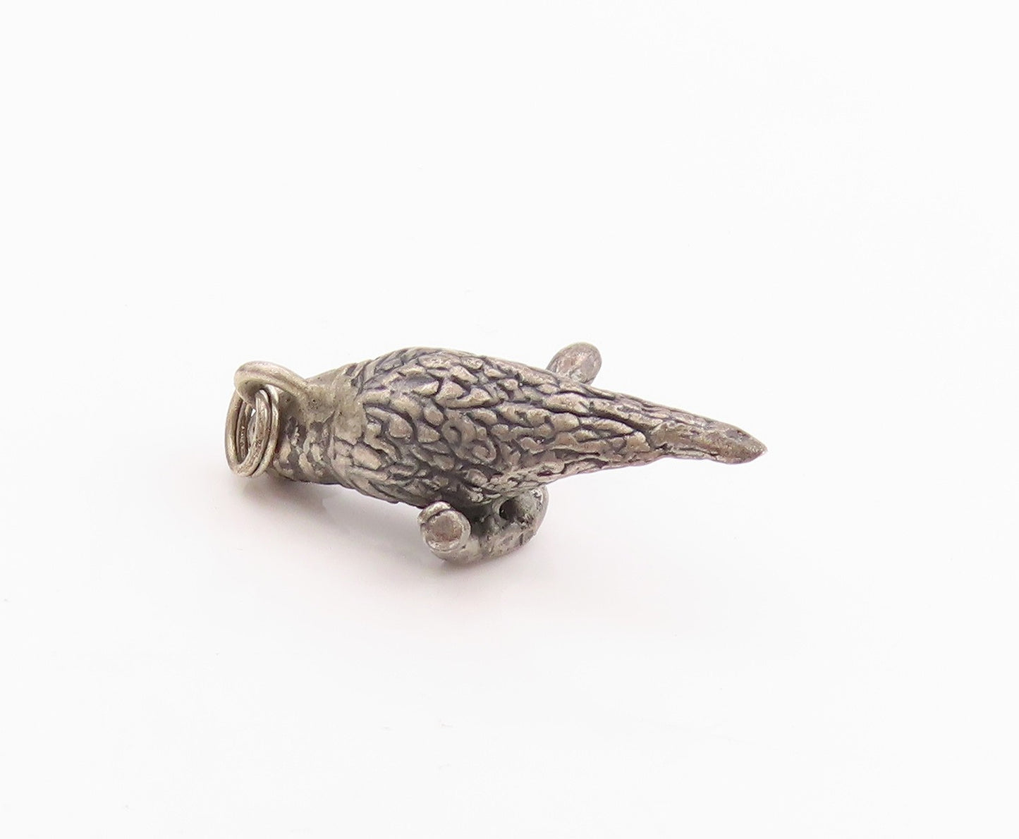 925 Sterling Silver Vintage Pendant Dark Tone 3D Carved Bird On Branch  PT24580