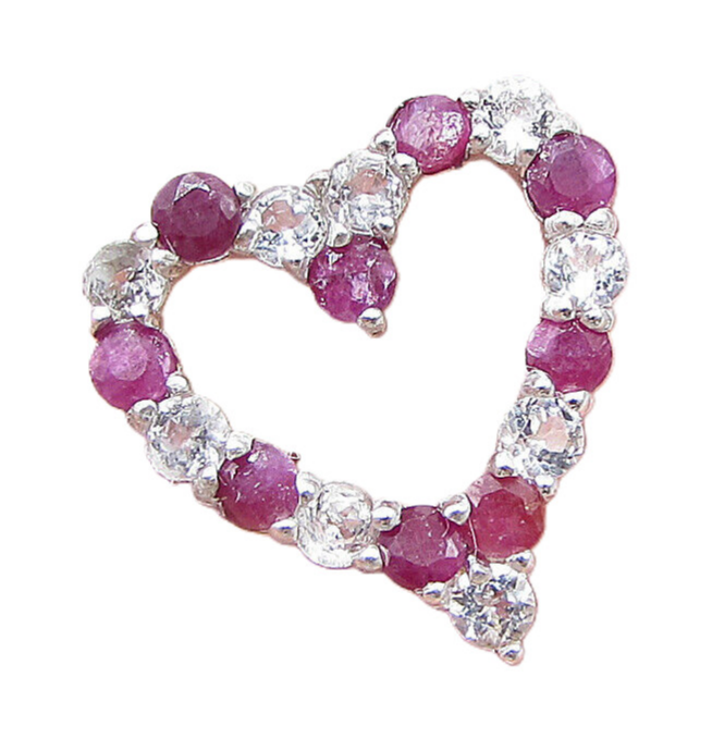 925 Sterling Silver  Ruby & Topaz Love Heart Slider Pendant  PT1149