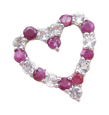 925 Sterling Silver  Ruby & Topaz Love Heart Slider Pendant  PT1149