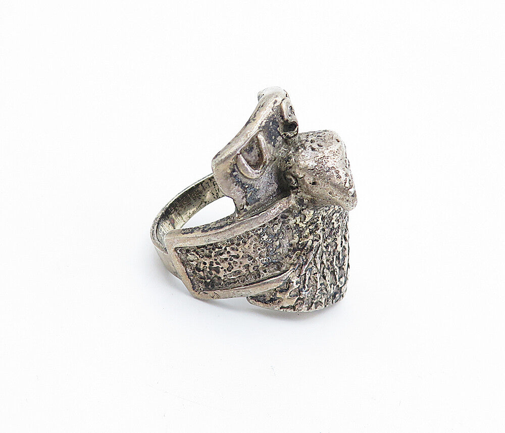 925 Sterling Silver  Vintage Dark Tone Eagle's Head USA Band Ring Sz 11 RG7319