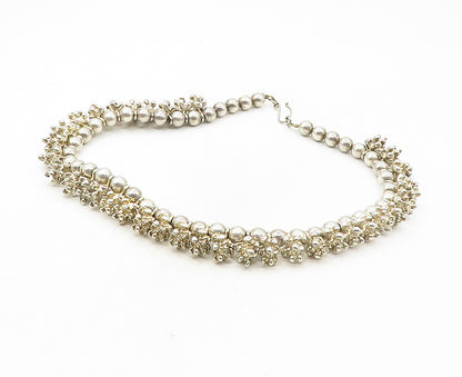 Solid Silver  Vintage Shiny Charmed Ball Bead Chain Necklace  NE1809