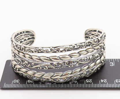 925 Sterling Silver Vintage Bracelet CAROLYN POLLACK Floral Bands Cuff  BT11335