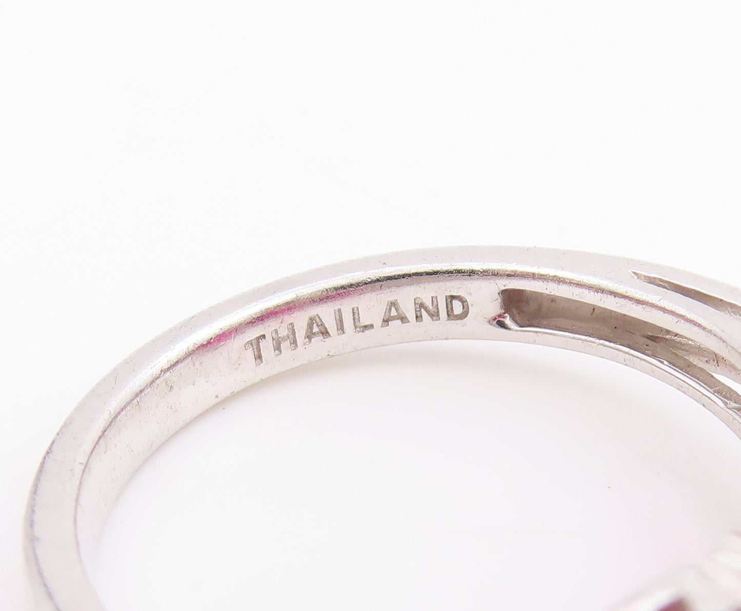 925 Sterling Silver Vintage Ring Three Stone Pink CZ Statement Band Sz 7 RG33852