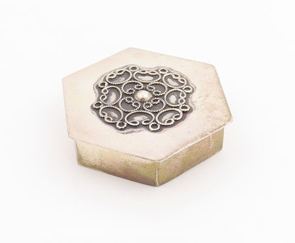 925 Sterling Silver Vintage Pill Box ISRAEL Floral Hexagon Trinket OPENS  TR4057