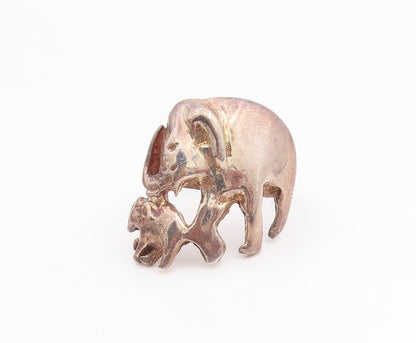 925 Sterling Silver Vintage Ring Mother & Baby Elephant Cut Out  Sz 6  RG33895