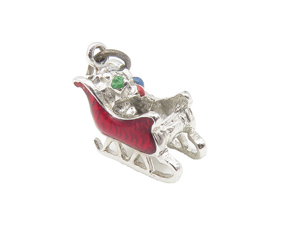 925 Sterling Silver  Vintage Shiny Petite Enamel Winter Sled Pendant  PT9338
