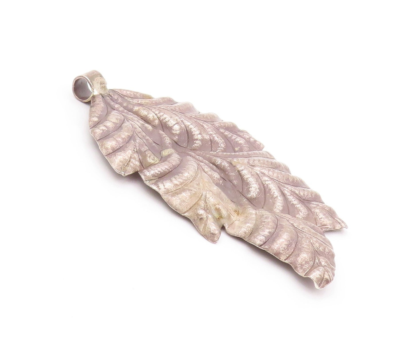 925 Sterling Silver Vintage Pendant Dark Tone Carved Large  Leaf PT23982