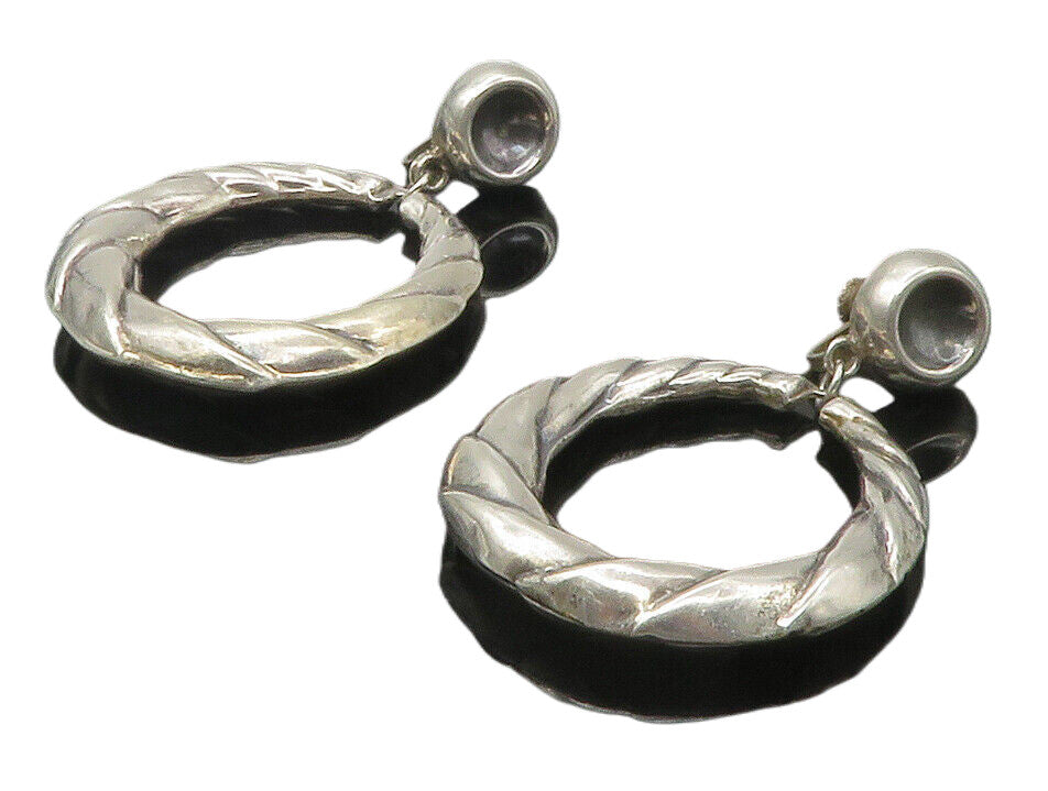 MEXICO 925 Sterling Silver  Vintage Hollow Round Twist Drop Earrings  EG7288