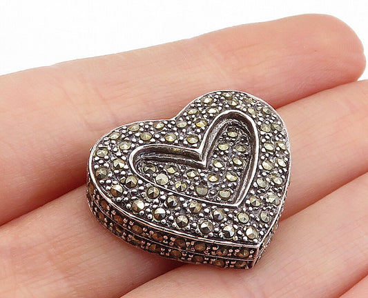 925 Sterling Silver  Vintage Marcasite Decorated Love Heart Pendant  PT3447