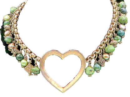 925 Silver  Vintage Pearls Turquoise & Agate Love Heart Chain Necklace  NE3040
