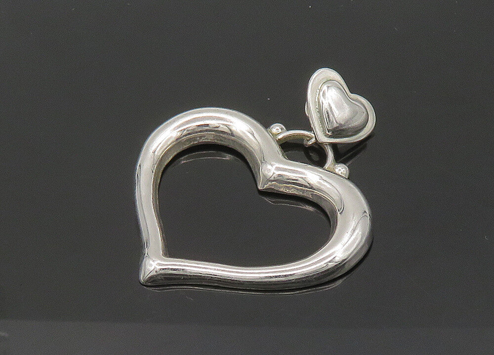 MEXICO 925 Silver  Vintage Shiny Smooth Open Love Heart Pendant  PT17029