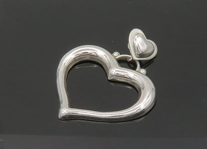 MEXICO 925 Silver  Vintage Shiny Smooth Open Love Heart Pendant  PT17029
