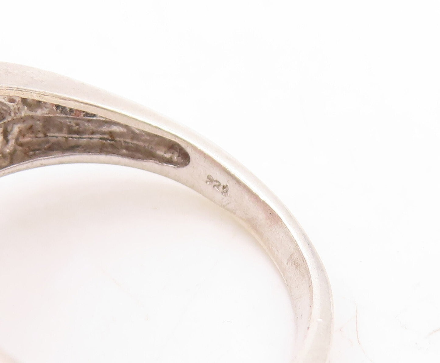 925 Sterling Silver Vintage Ring White & Black Diamonds Heart  Sz 6.5  RG31288