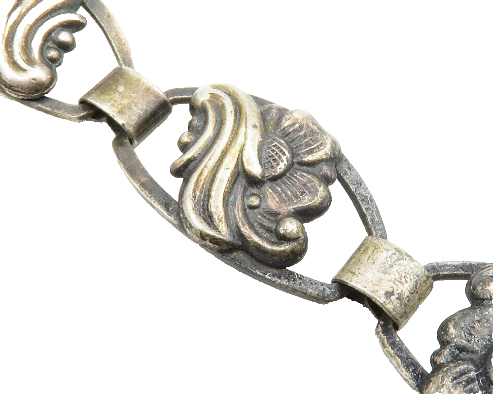 FIR MUNKSGAARD DENMARK 925 Silver Vintage Floral Swirl Chain Bracelet BT4903