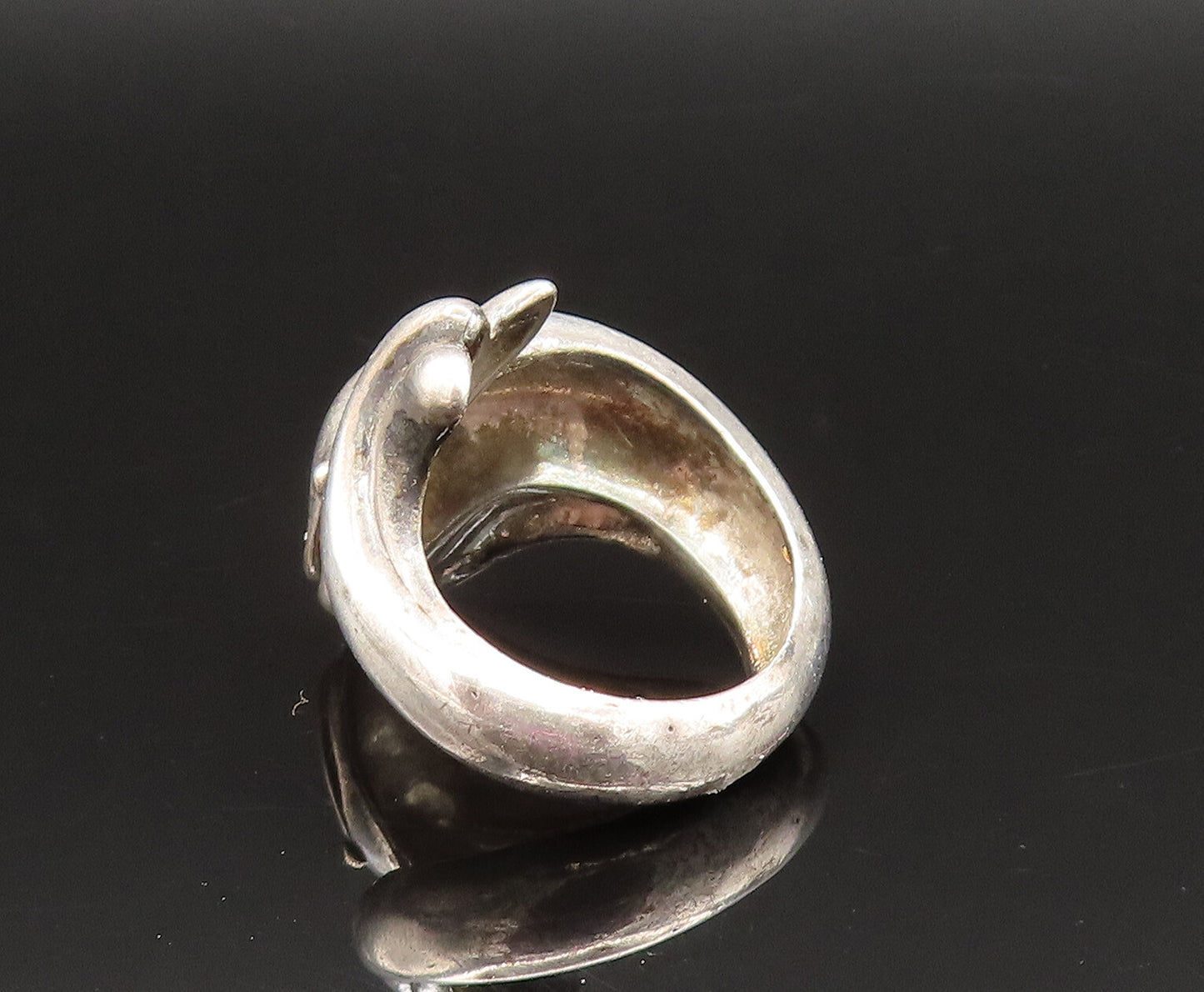 925 Sterling Silver  Vintage Dolphin Head & Tail Bypass Ring Sz 6.5  RG25613