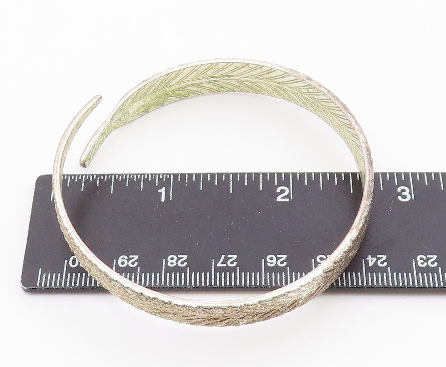 925 Sterling Silver  Vintage Single Feather Motif Bypass Cuff Bracelet  BT8764