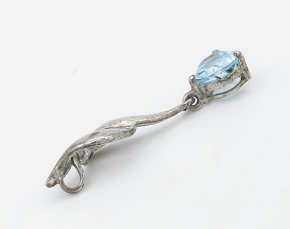 925 Sterling Silver  Shiny Blue Topaz Love Heart Drop Pendant  PT12661